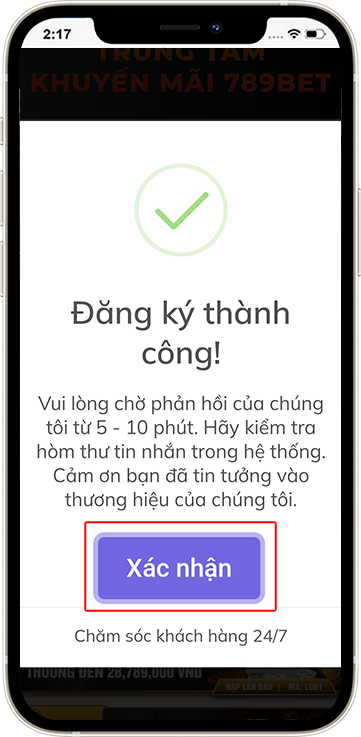 Bước 4: Vui lòng chờ phản hồi và kiểm tra hòm thư tin nhắn hệ thống